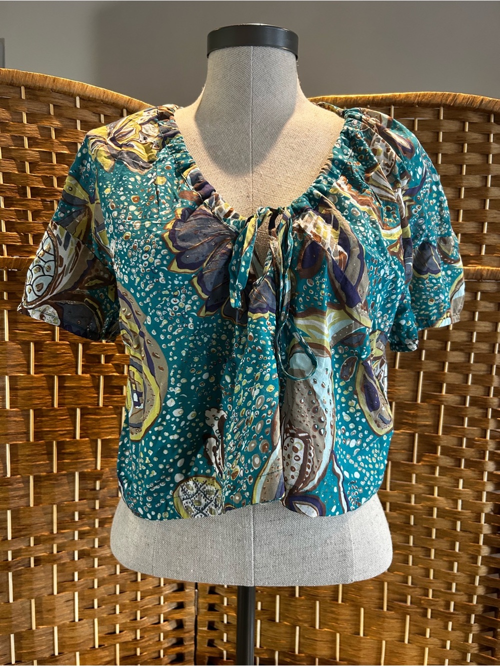 Banana Republic 100% Cotton Front Tie Crop Blouse Petite M NWT Boho Floral